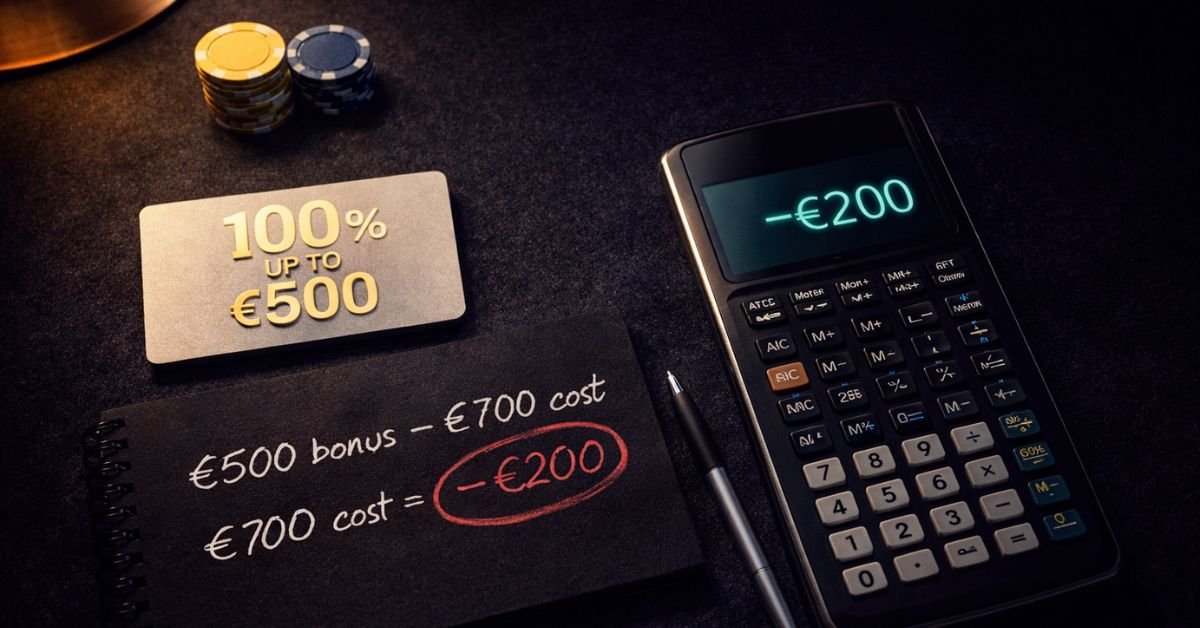 Free wager bonus calculator — enter bonus amount, wagering requirement, and RTP to compute expected cost and net value before claiming any casino bonus