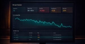 Win per session tracker — free tool showing net P&L, €/hour, win rate, cumulative chart, and session log with export to CSV and JSON