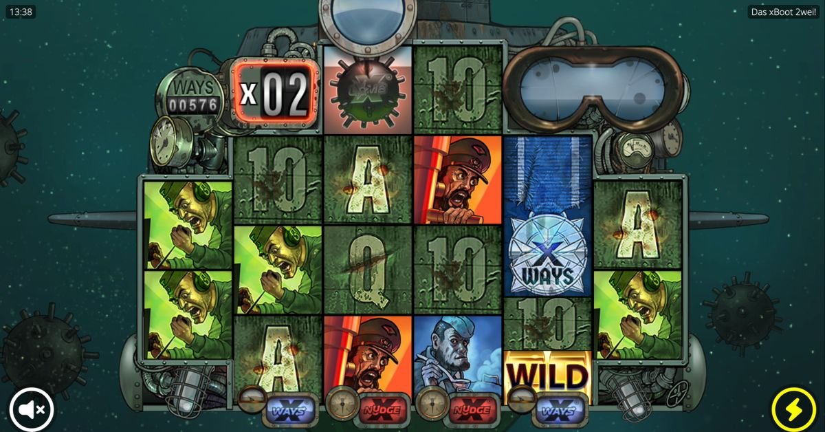 Das xBoot 2wei slot review — base game showing the dynamic 2-3-4-4-3-2 grid with xBomb and xNudge Wild symbols active