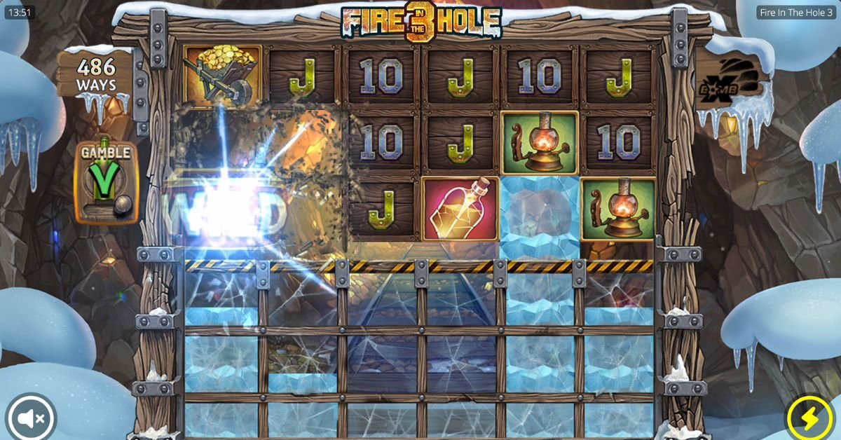 Fire in the Hole 3 xBomb Wild exploding in a collapse chain with running multiplier counter active