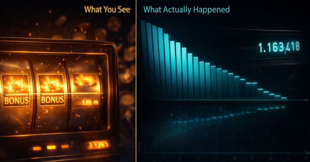 losses disguised as wins slot showing win animation with falling balance