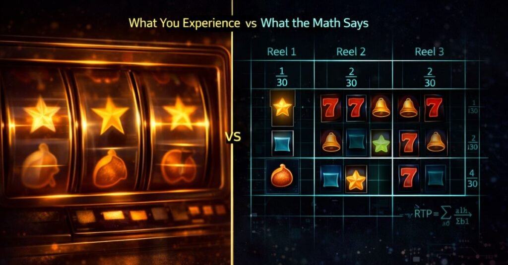 slot math education — player experience versus the mathematical schematic of reel strips and probability